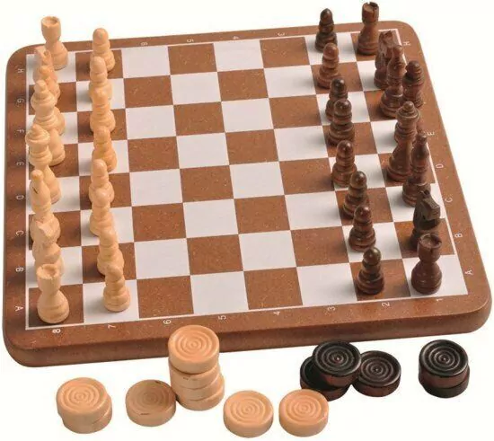 Houten schaakspel damspel
